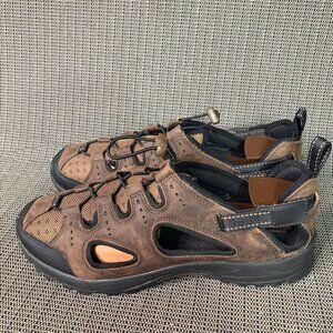 Lands' End mens Size 11D Brown Leather Hiking Sandals Adjustable Straps